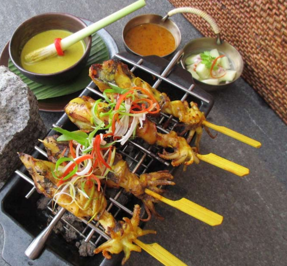 Charcoal squid satay